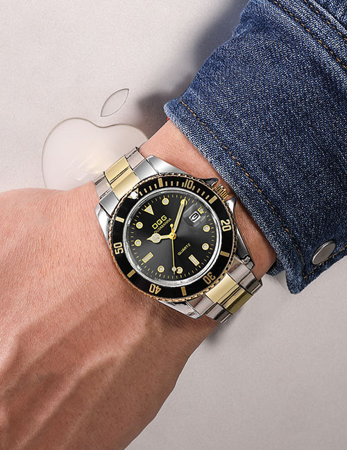 Fashion Black-faced Large Dial Single Calendar Men's Steel Band Quartz Watch