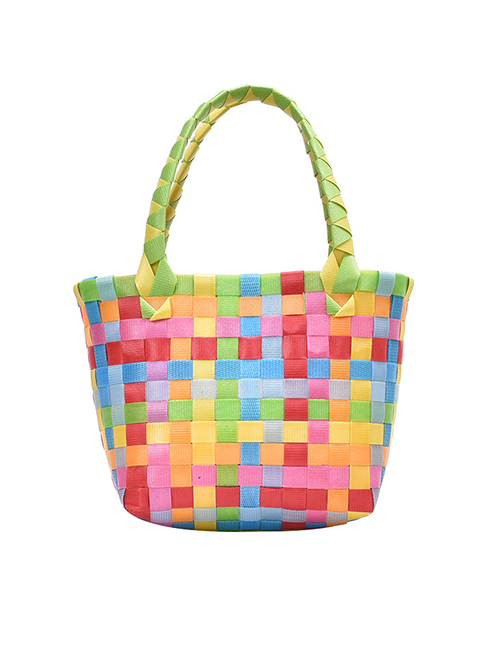 Fashion Color Four Woven Contrast Color Vegetable Basket Handbag