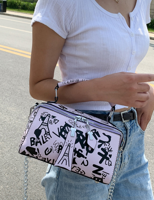 Fashion Purple Chain Printed Shoulder Bag