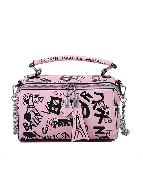 Fashion Pink Chain Printed Shoulder Bag