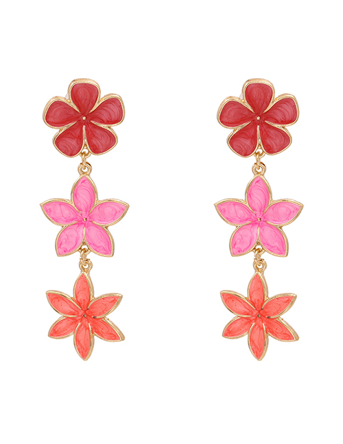Fashion Red Dropped Flower Alloy Contrast Earrings