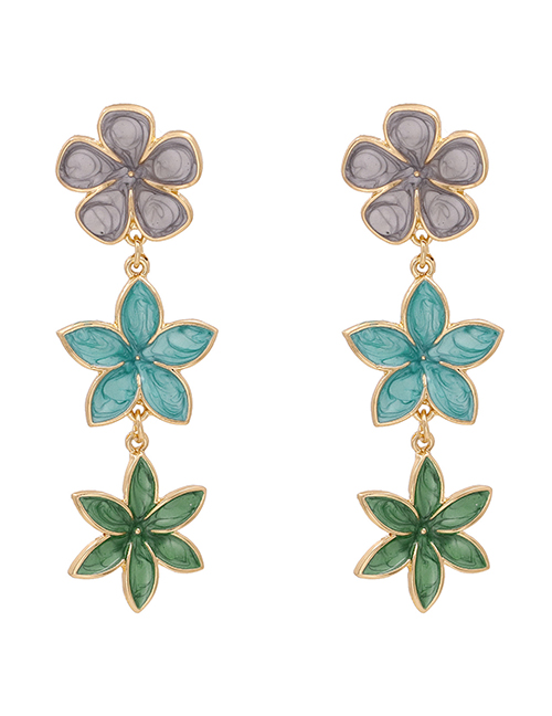 Fashion Green Dropped Flower Alloy Contrast Earrings