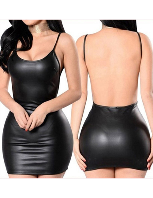 Fashion Black Patent Leather Leaky Slim Fit Bag Hip Underwear
