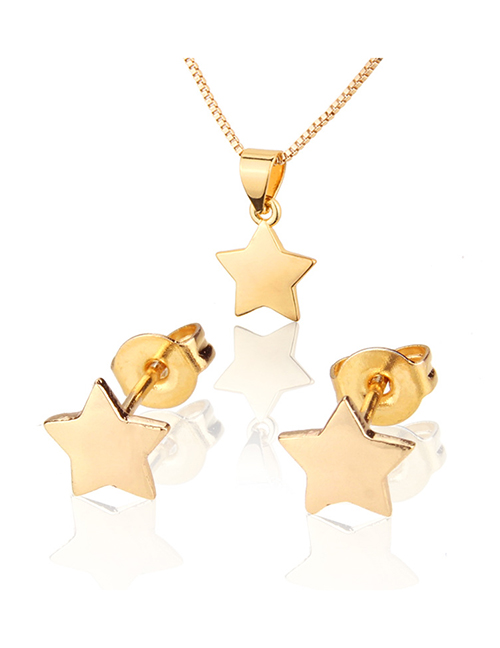 Fashion Golden Five-pointed Star Gold-plated Necklace Earring Set