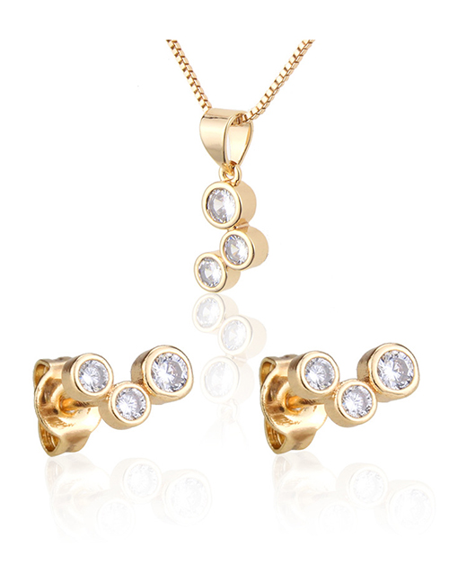 Fashion Golden Set Of Three Round Gold-plated Zircon Earring Necklaces