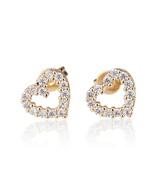 Fashion White Zirconium Copper Plating Gold Love Hollow Earrings