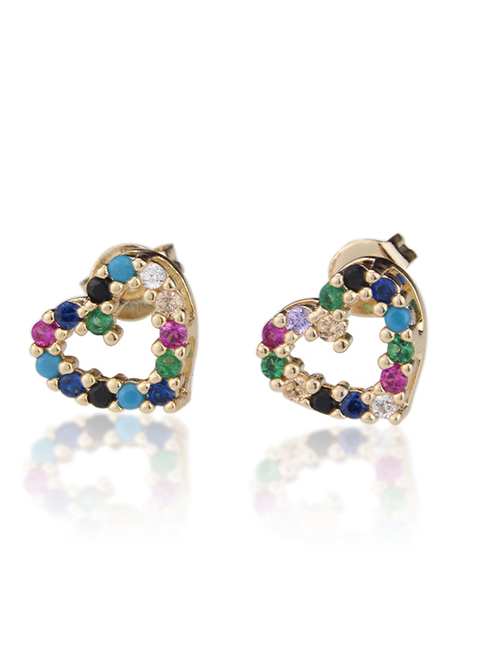 Fashion Color Zirconium Copper Plating Gold Love Hollow Earrings