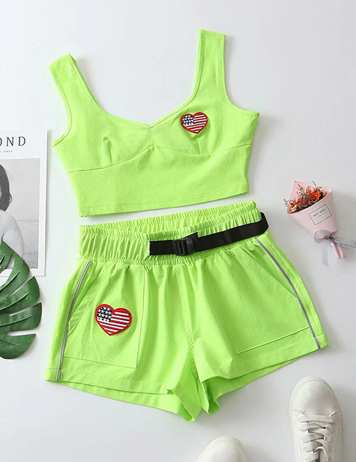 Fashion Fluorescent Green High Elasticity Love Standard Short Sports Suit