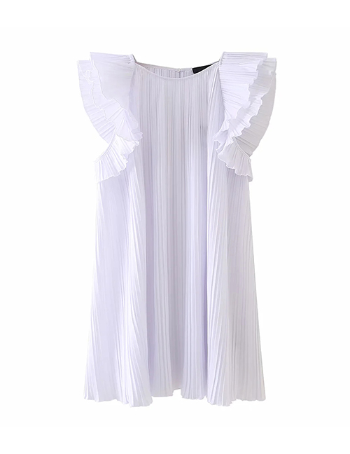 Fashion White Small Pleated Ruffled Loose Dress