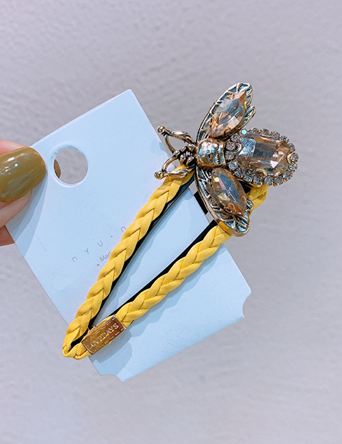 Fashion Yellow Hairpin Bee Hair Diamond Crystal Braided Geometric Hair Clip