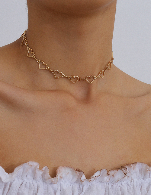 Fashion Golden Hollow Geometric Small Love Chain Single Layer Necklace