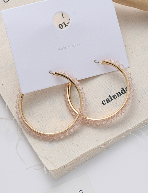 Fashion Pink Crystal Large Circle Alloy Resin Earrings