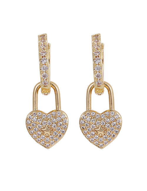 Fashion Golden Copper-set Zircon Love Stud Earrings