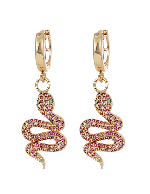 Fashion Golden Copper-inlaid Zircon Serpentine Stud Earrings