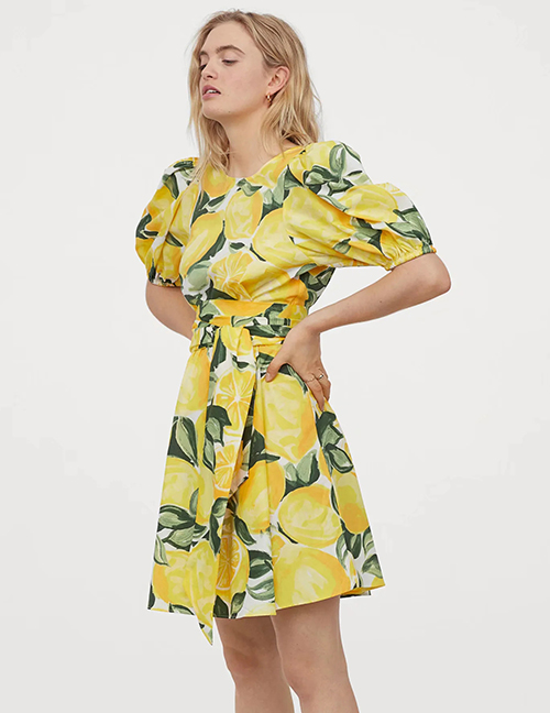 Fashion Fruit Printing V-neck Dress With Fruit Print Tether Straps