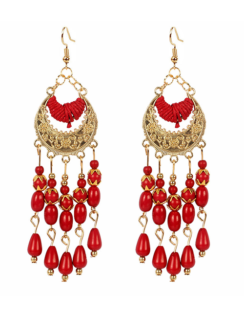 Fashion Red Crescent Shaped Resin Alloy Hollow Earrings