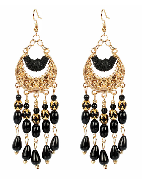 Fashion Black Crescent Shaped Resin Alloy Hollow Earrings