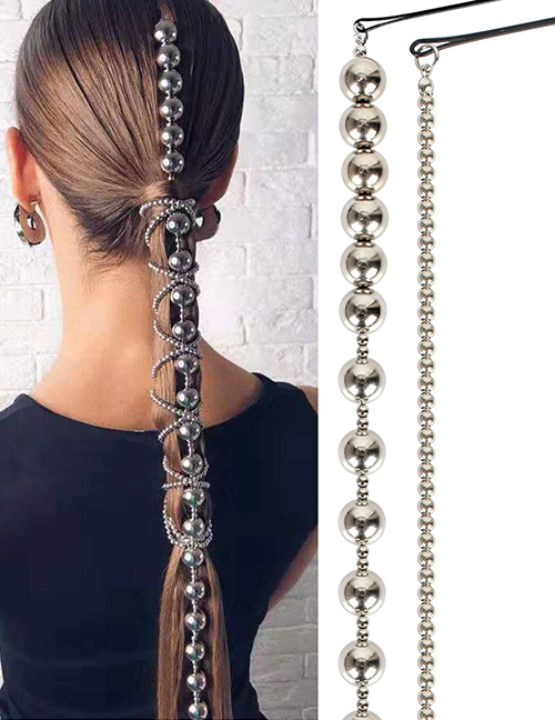 Fashion Silver Round Bead Chain Alloy Hair Chain