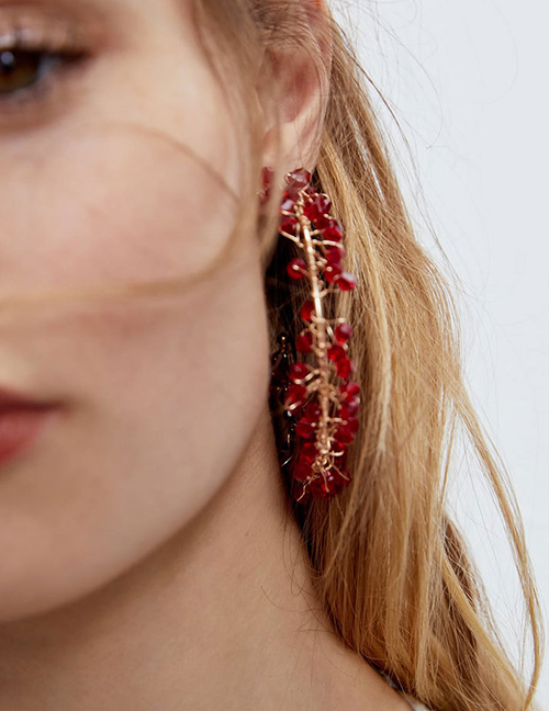 Fashion Red Geometric Hand-woven Gravel Earrings