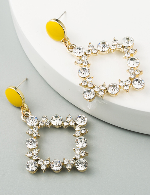 Fashion Yellow Geometric Alloy Diamond Drop Oil Cutout Earrings