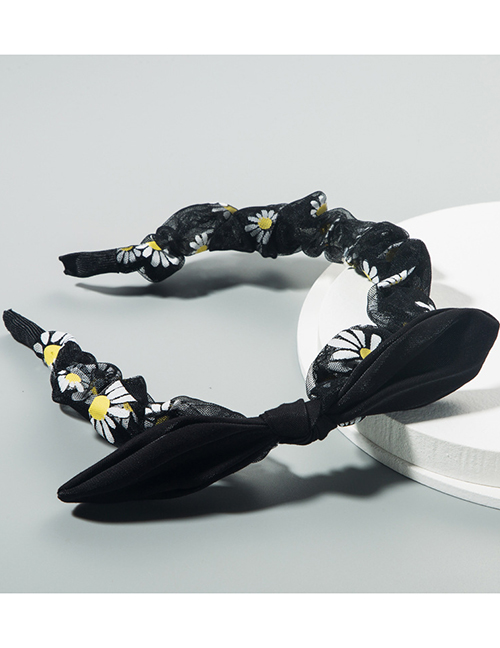 Fashion Black Rabbit Ears Organza Printed Small Daisy Headband