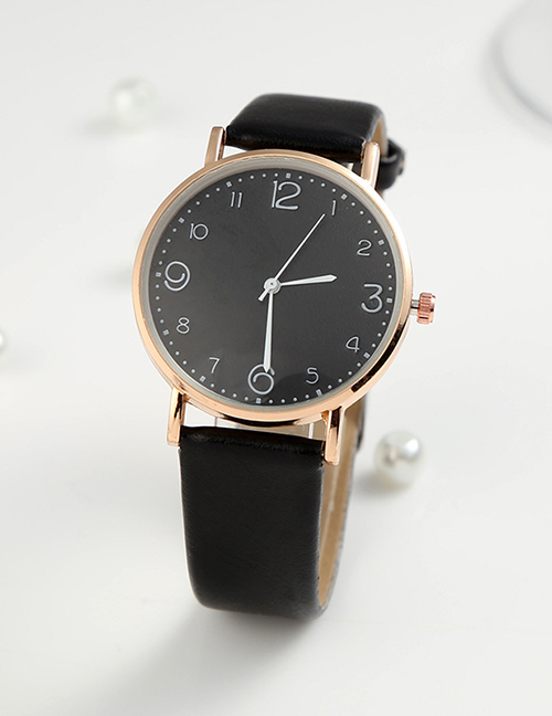 Fashion Black Ultra-thin Pu Strap Ladies Quartz Watch
