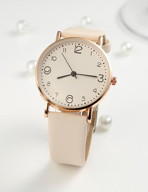 Fashion Creamy-white Ultra-thin Pu Strap Ladies Quartz Watch