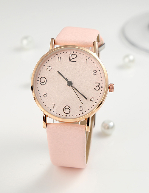 Fashion Pink Ultra-thin Pu Strap Ladies Quartz Watch