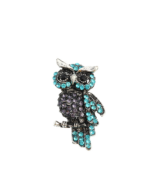 Fashion Owl Handmade Oil Drop Animal Diamond Pearl Cutout Pin