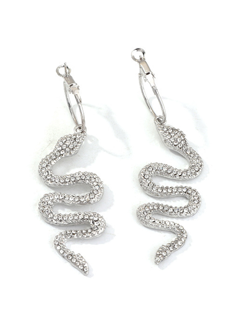 Fashion Silver Metal Diamond Serpentine Earrings