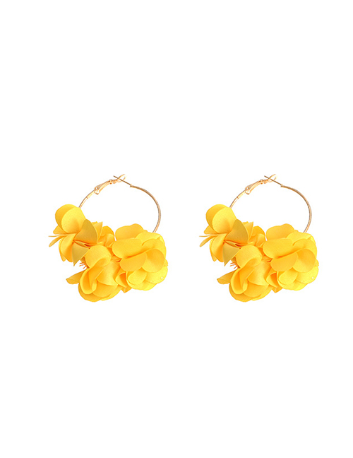 Fashion Yellow Geometric Fabric Flower Alloy Large Ring Earrings