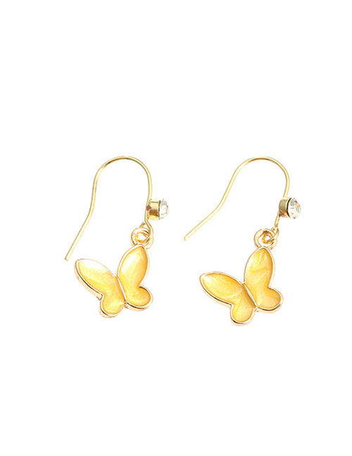Fashion Yellow Ear Hook Dripping Butterfly Alloy Earrings