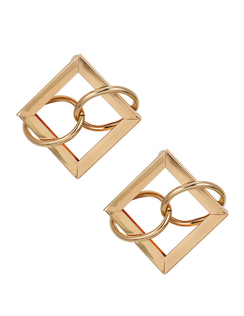 Fashion Gold Color Alloy Square Round Buckle Earrings