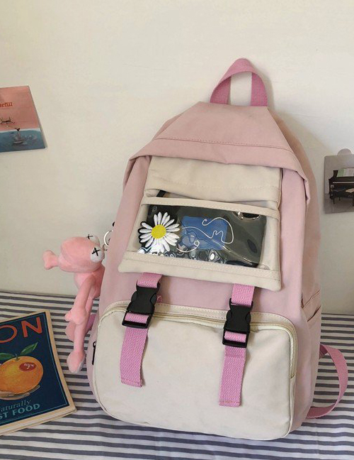 Fashion Pink To Send Frog Flowers Small Daisy Embroidery Backpack With Contrast Stitching