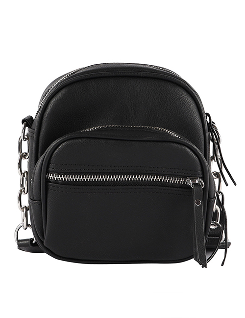 Fashion Black Solid Color Pu Chain Wide Shoulder Strap Crossbody Shoulder Bag