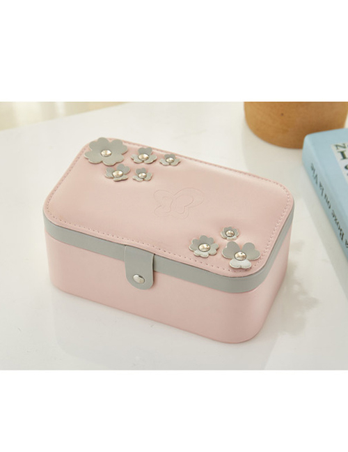 Fashion Pink Flower Hit Color Multilayer Portable Jewelry Box