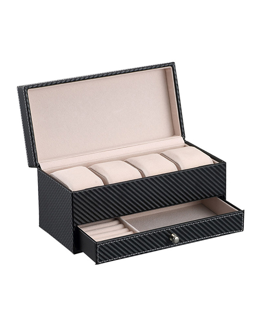 Fashion Black Four-seat Leather Men's Watch Storage Box With Drawer