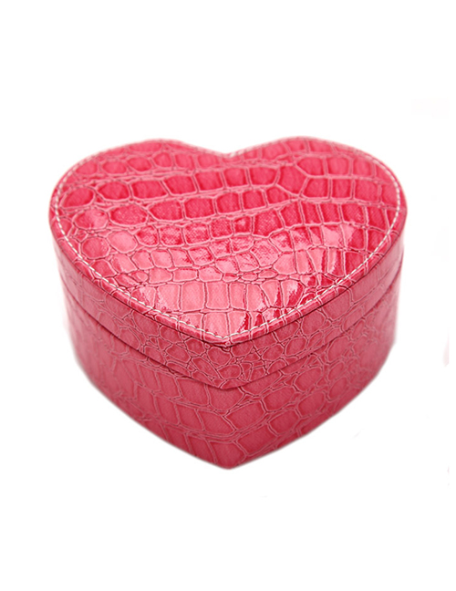 Fashion Rose Red Pu Heart-shaped Crocodile Pattern Jewelry Box