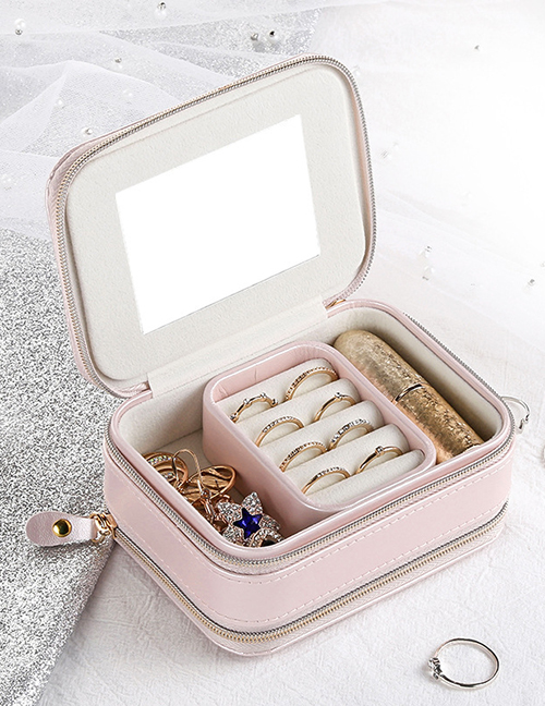 Fashion Nude Powder Portable Zipper Pu Multifunctional Jewelry Jewelry Box