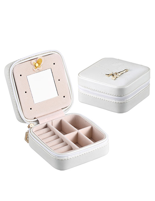 Fashion White (paris Tower) Portable Snake Leather Jewelry Box With Mirror