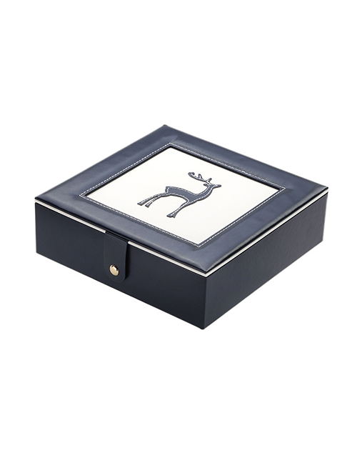 Fashion Navy Blue Fawn Pu Double-layer Jewelry Box With Mirror