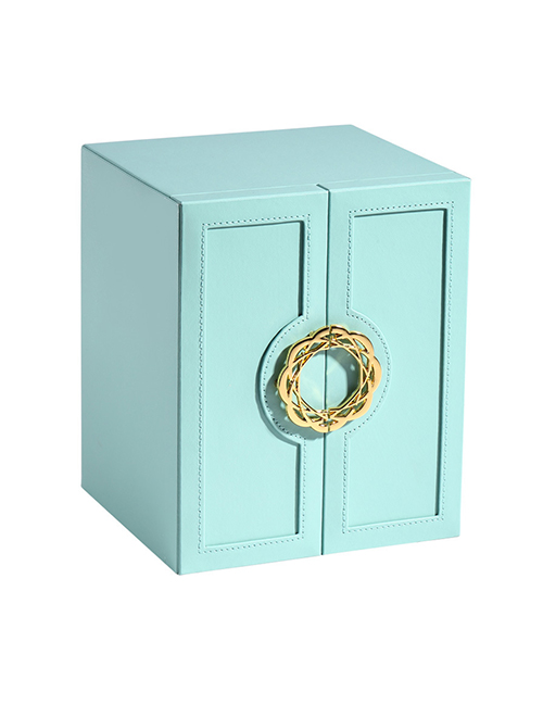 Fashion Tiffany Blue Multi-layer Large-capacity Double-open Leather Jewelry Storage Box