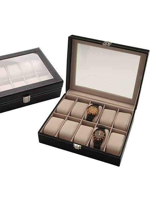 Fashion Black Ten-seat Pu Velvet Watch Storage Box