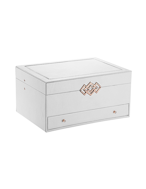 Fashion White Pu Leather Large Capacity Flip Drawer Multilayer Jewelry Box