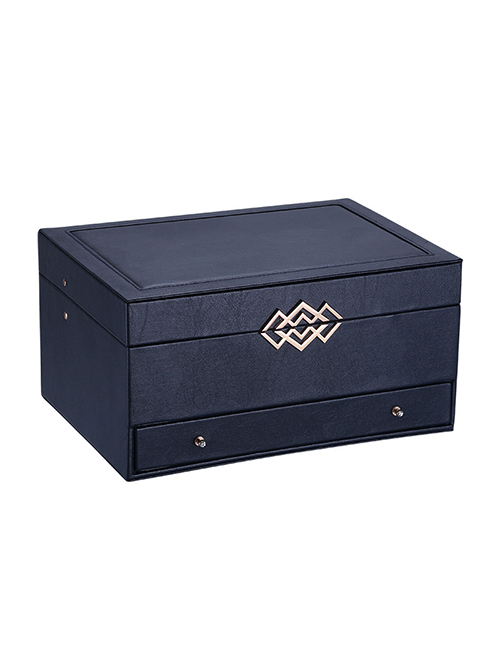 Fashion Blue Pu Leather Large Capacity Flip Drawer Multilayer Jewelry Box