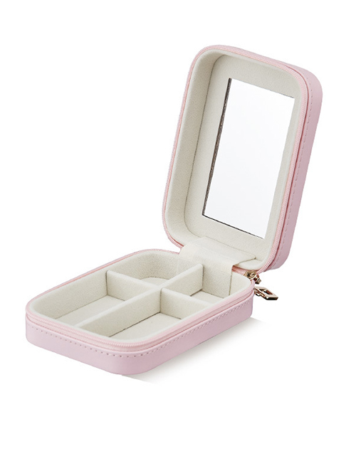 Fashion Pink Pu Leather Single Layer Zipper Storage Box