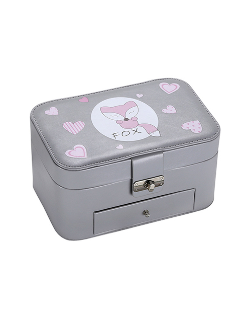 Fashion Gray Printed Double-layer Large-capacity Portable Jewelry Box