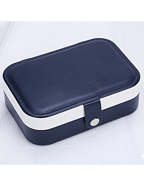 Fashion Navy Blue Leather Portable Double-layer Jewelry Box
