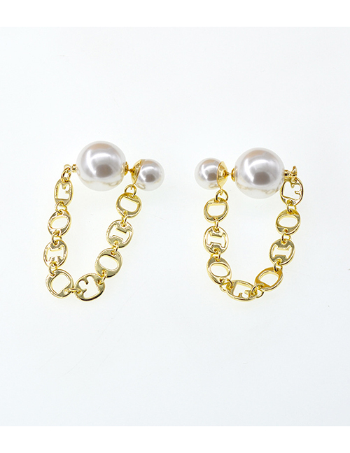 Fashion Golden Pearl Chain Tassel Alloy Long Earrings