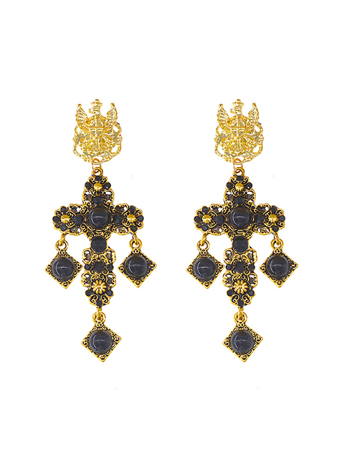 Fashion Golden Cross Pearl Gemstone Alloy Earrings